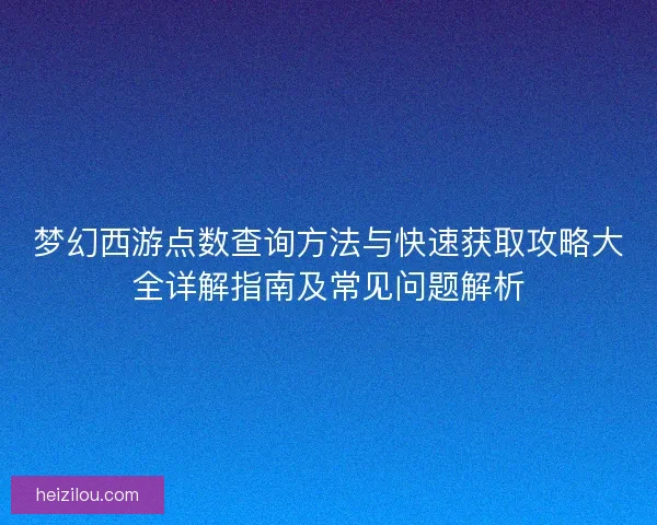 梦幻西游点数查询方法与快速获取攻略大全详解指南及常见问题解析